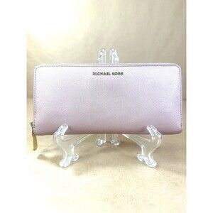 Michael Kors Large Saffiano Leather Zip Around Wallet Clutch Dusty Rose Pink